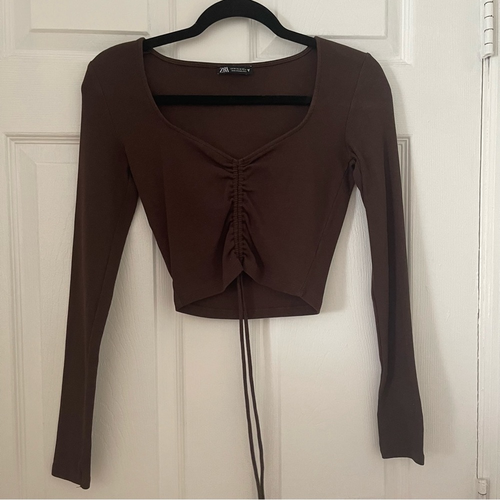 Zara Adjustable Tie Crop Top - Brown
